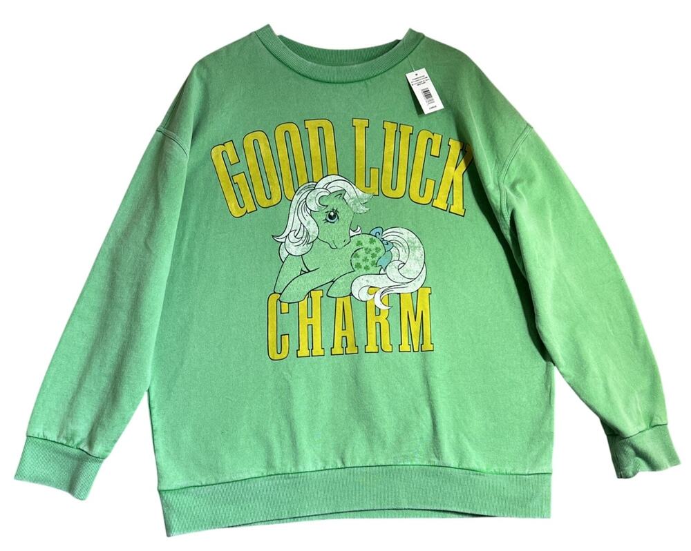 My Little Pony Sweatshirt Large Green Good Luck Charm Cotton Y2K Retro NEW
